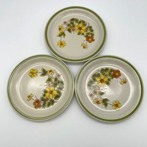 Vintage Hearthside Plates Spring Garland Flowers Garden Stoneware Round Set of 3